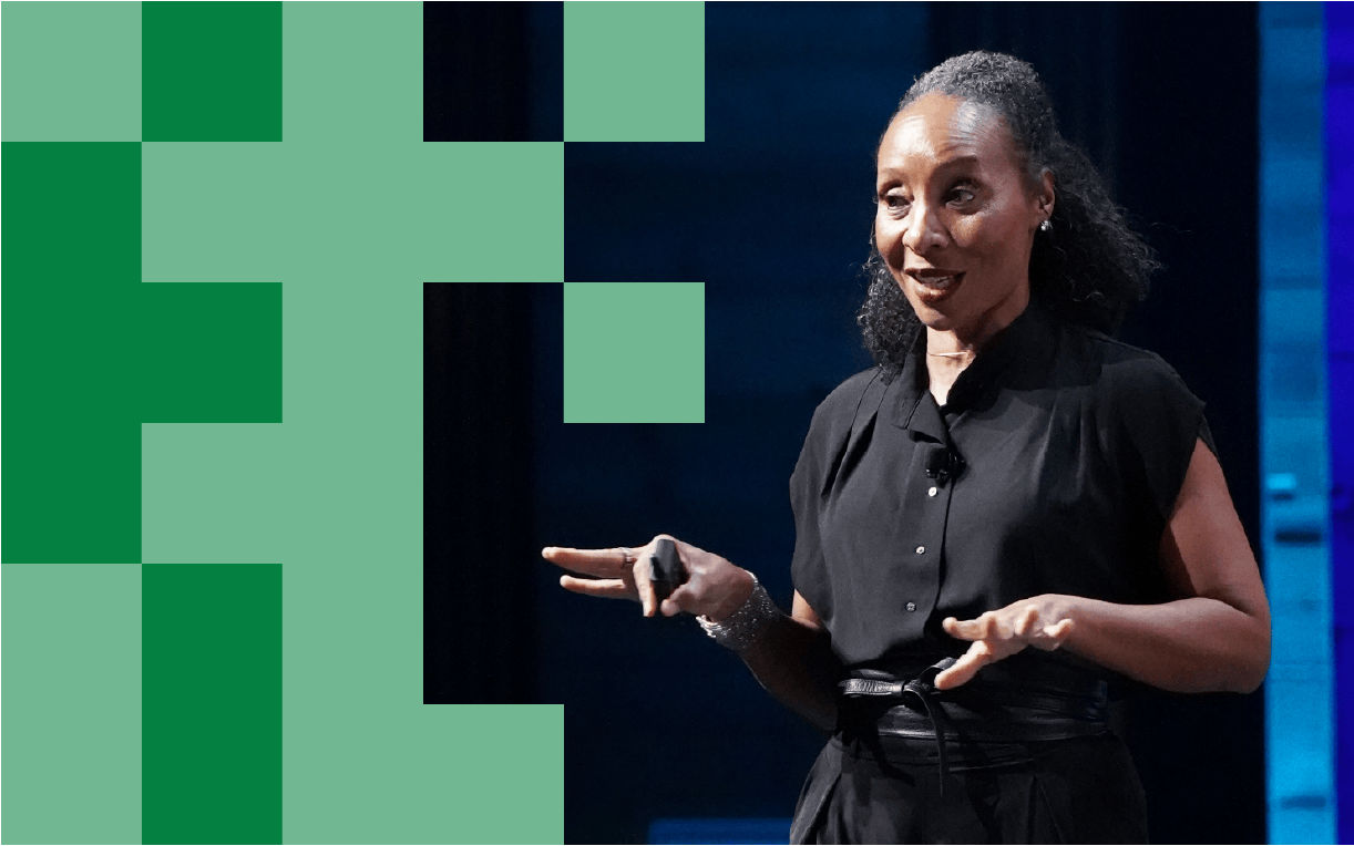 Speaker on stage and speaking at conference