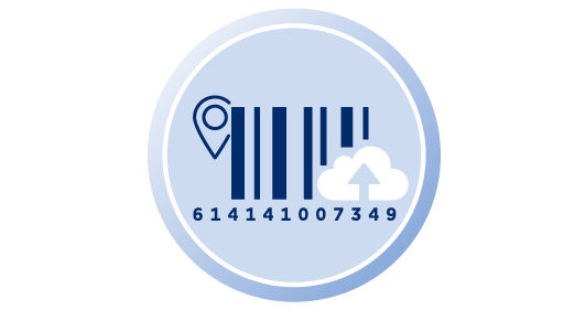 Barcode graphic with upload cloud, and location pin