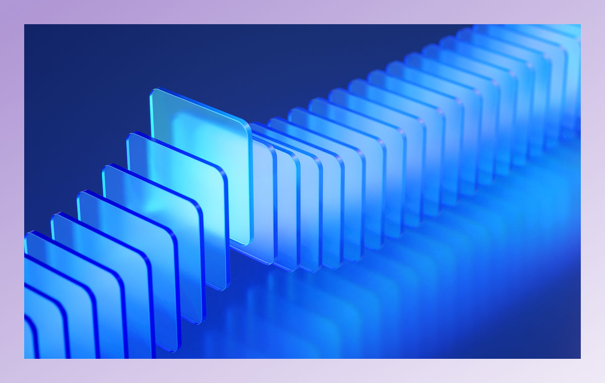 abstract image of transparent tiles in dynamic arrangement