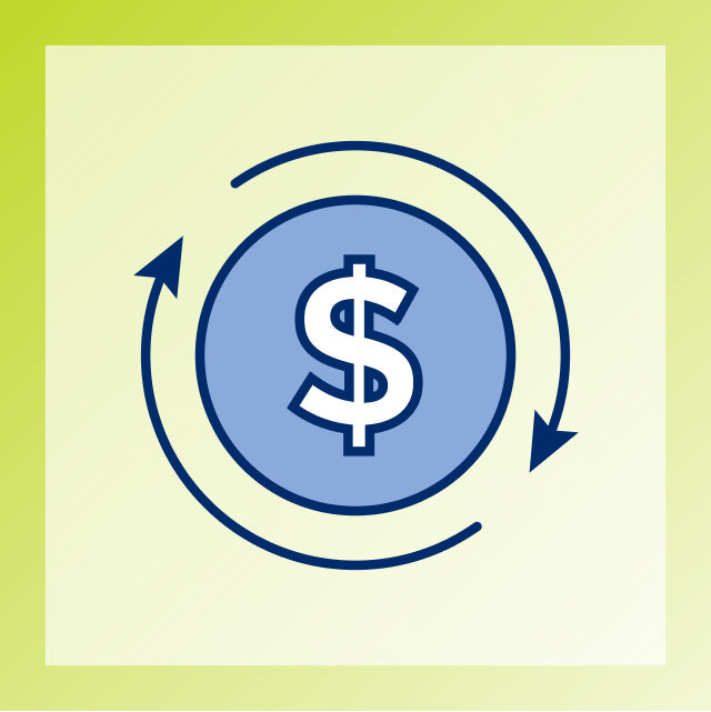 Graphic of a dollar sign in a revolving circle