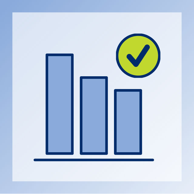 Graphic of a bar chart with a checkmark above it