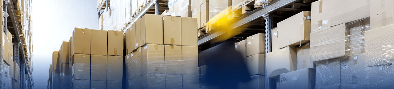 Long-exposure picture of inventory being moved through a warehouse
