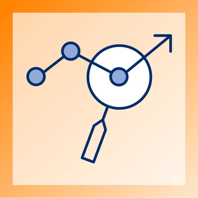 Graphic of a magnifying glass over one data point in a plot