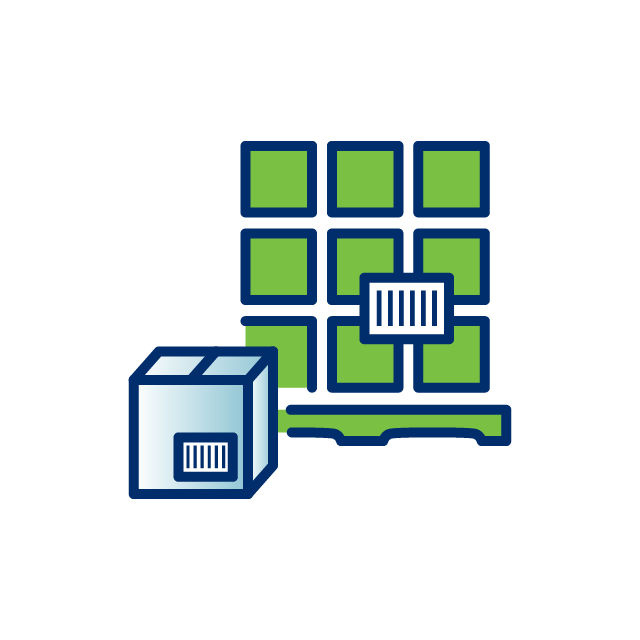 Illustration of case and palette with barcodes