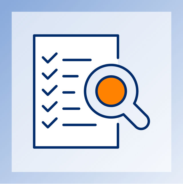 Graphic of a magnifying glass over a checklist document