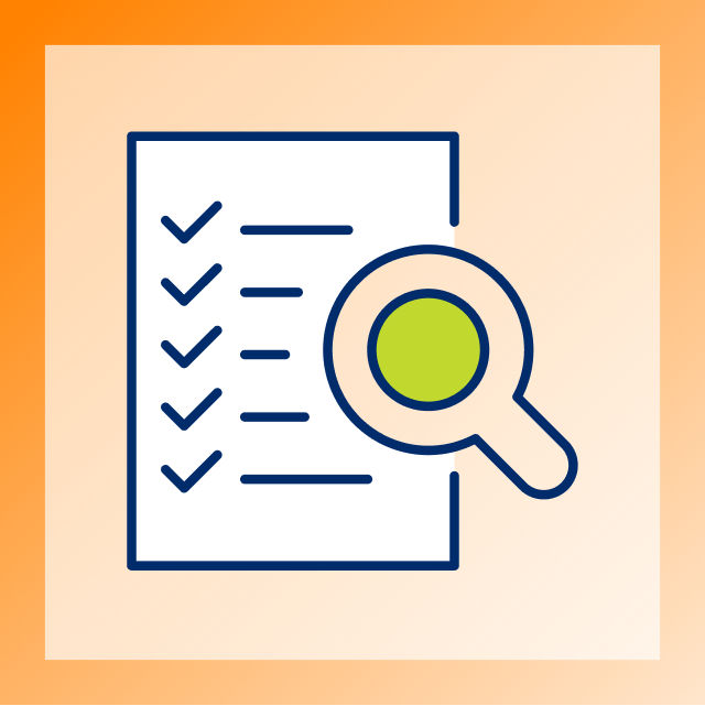 Graphic of a magnifying glass over a checklist document