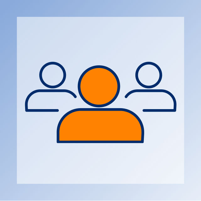 Graphic of one highlighted person with two people behind them