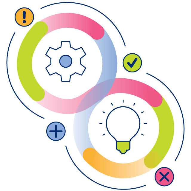interlocking circles infographic with gear and lightbulb