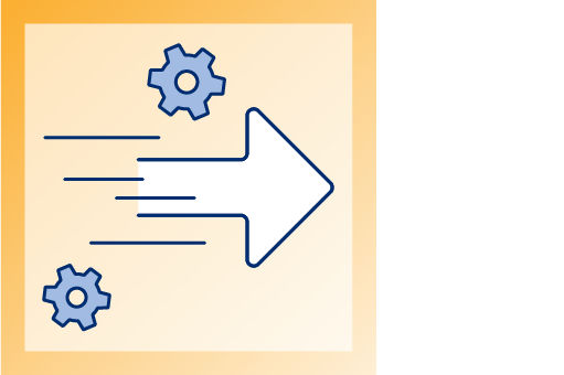 arrow with gears indicating process flow