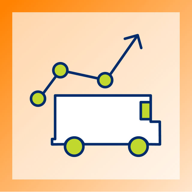Graphic of a truck underneath three data points