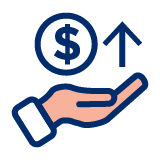 Icon of hand holding coin with up arrow