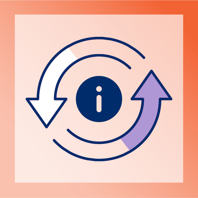 Illustration of rotating arrows with information icon in the middle