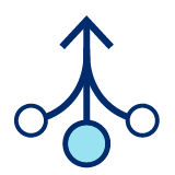 Icon of three circles merging to an arrow