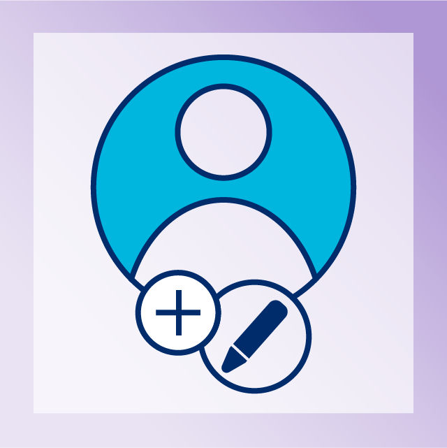 Illustration of profile figure with pencil and plus sign