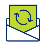 Icon of envelope with refresh symbol implying renewal by mail