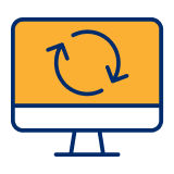 Icon of computer with refresh symbol implying renewal