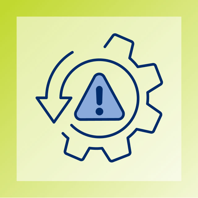 Graphic of a warning sumbol inside of a revolving gear