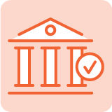 icon of government building with a checkmark overlaped