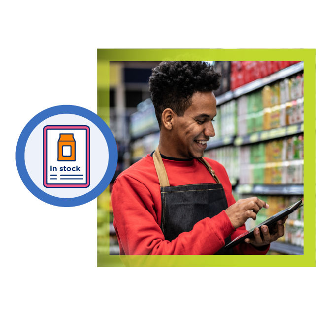 grocery store employee taking inventory, inventory icon