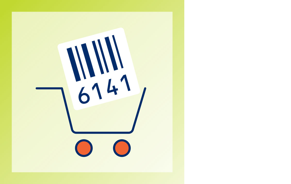graphic of shopping cart with barcode in it
