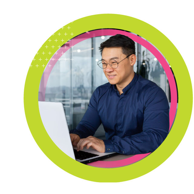Person on laptop watching online webinar