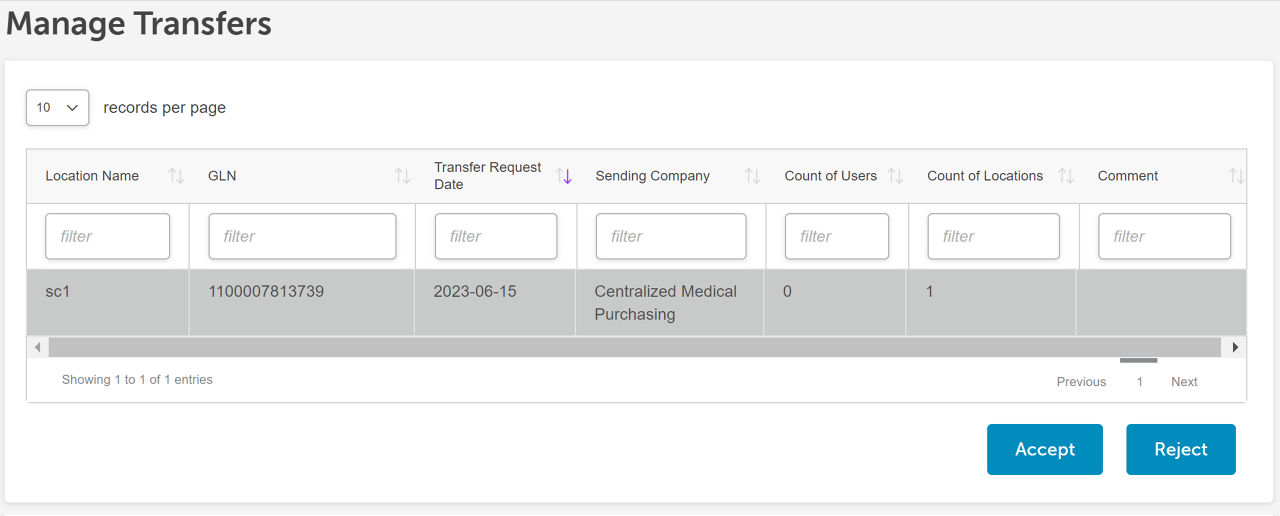 Manage Transfer Receiving