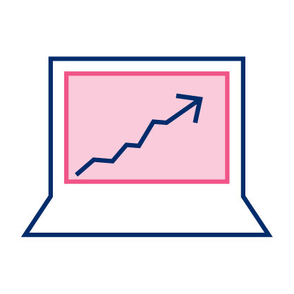 Illustration of laptop with a chart trending upwards.
